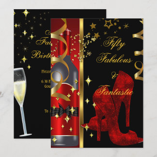 50 & Fabulous Fantastic Red Black Gold Geburtstag Einladung