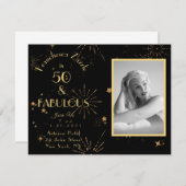 50 Fabulous Feuerwerk Gold schwarz Einladung (Vorne/Hinten)