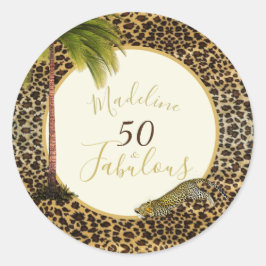 50 Fabulous Fiftieth Wild Leopard Print Geburtstag Runder Aufkleber
