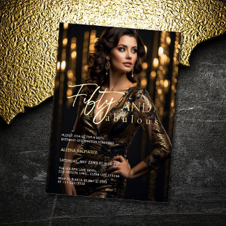 50 & Fabulous Foto Black Gold Folieneinladung