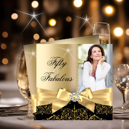 50 & Fabulous Foto Gold Black Bow 50. Geburtstag Einladung