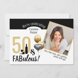 50 & Fabulous Foto Gold & Black Modern Geburtstag Einladung