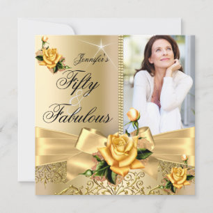 50 & Fabulous Foto Gold Gelbe Rose Bogen Geburtsta Einladung