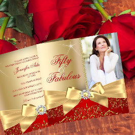 50 & Fabulous Foto Gold Red Bow 50. Geburtstag Einladung