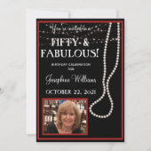 50 & Fabulous Foto Rot und Schwarze Perlen Party Einladung (Vorderseite)