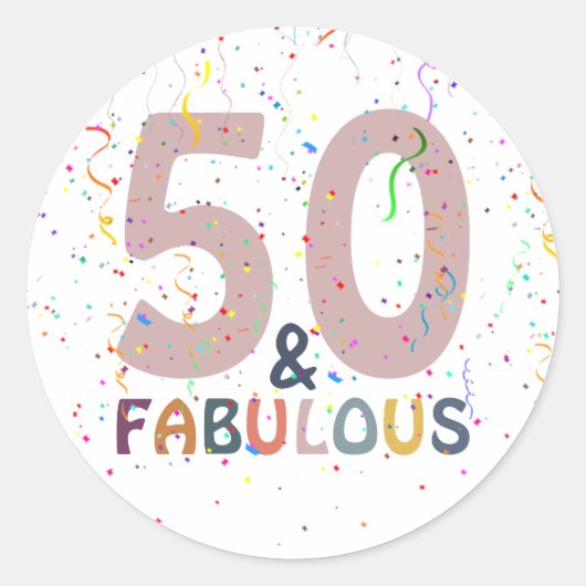 50 & Fabulous Fun Confetti Pink Trendy Typografie Runder Aufkleber (Vorderseite)