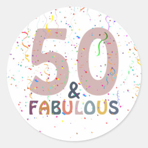 50 & Fabulous Fun Konfetti Pink Trendy Typografie Runder Aufkleber