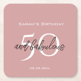 50 & Fabulous Geburtstag Elegant Dusty Pink Girly Rechteckiger Pappuntersetzer