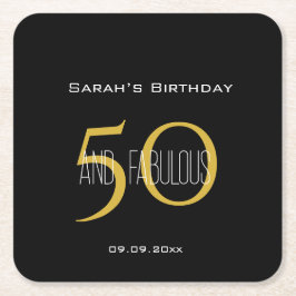 50 & Fabulous Geburtstag Elegant Schwarz und Gold Rechteckiger Pappuntersetzer