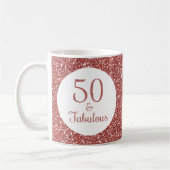 50 & Fabulous Geburtstag Funkelnd Rose Gold Glitze Kaffeetasse (Links)