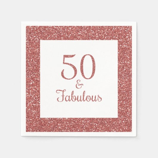 50 & Fabulous Geburtstag Funkelnd Rose Gold Glitze Serviette (Vorderseite)