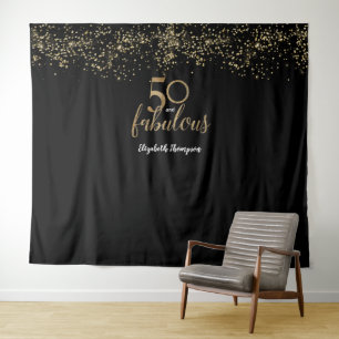 50 & Fabulous Geburtstag schwarz Gold Personalisie Wandteppich