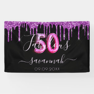 50. Geburtstag Wimpelbanner – 2,74m Lang – Glitzer Rosa & Silber – Perfekt Für Die Große Jubiläumsparty