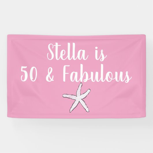 50 & Fabulous Geburtstag Starfish Pink Weiß Cool Banner (Horizontal)