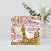 50 & Fabulous Glitzer Gold Pink Birthday Einladung (Stehend Vorderseite)