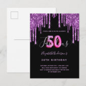50 & Fabulous Glitzer Tropfen lila Einladung Postkarte (Vorne/Hinten)