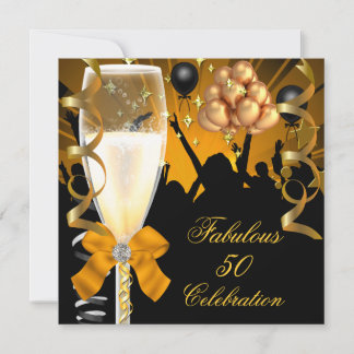 50 & Fabulous Gold Black Birthday Champagne Einladung