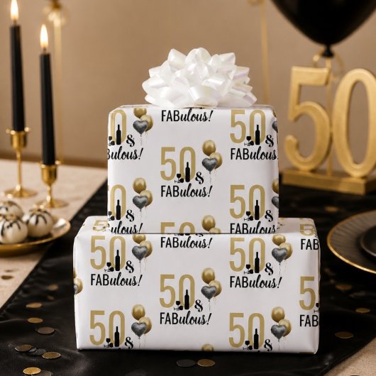 50 & Fabulous Gold & Black Modern Geschenkwrap Geschenkpapier