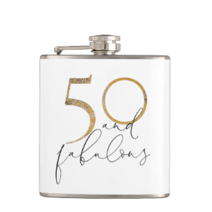 50 & Fabulous Gold Black & White 50. Geburtstag Flachmann
