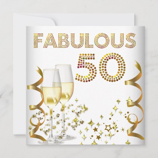 50 fabulous Gold Champagne Geburtstagsparty Einladung (Vorderseite)
