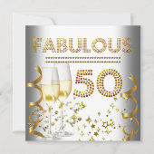 50 fabulous Gold Champagner Einladung (Vorderseite)