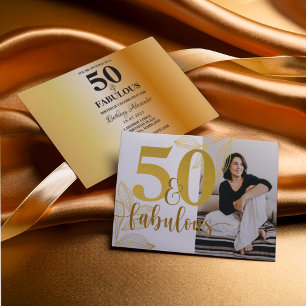 50 & Fabulous Gold Foto Geburtstagsparty Einladung
