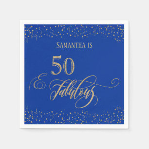 50 & Fabulous Gold Glitter Konfetti Blau Serviette