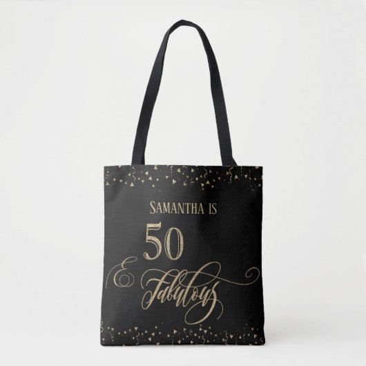 50 & Fabulous Gold Glitzer Confetti, Black Tasche (Vorderseite)