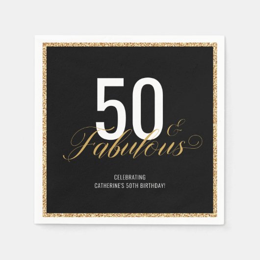 50 & Fabulous Gold Glitzer Geburtstagsparty Serviette (Vorderseite)
