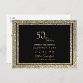 50 & Fabulous Gold Glitzer Glam Save the Date Postkarte (Vorne/Hinten)
