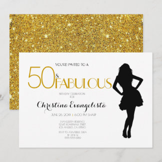 50 & Fabulous Gold Glitzer mit moderner Silhouette Einladung