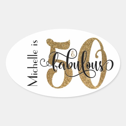 50 & Fabulous Gold Glitzer Typografie Geburtstag 3 Ovaler Aufkleber (Vorderseite)