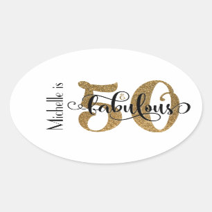 50 & Fabulous Gold Glitzer Typografie Geburtstag 3 Ovaler Aufkleber