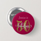 50 & Fabulous Gold Glitzer Typografie Himbeere Button (Vorne & Hinten)