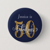 50 & Fabulous Gold Glitzer Typografie Navy Blue Button (Vorderseite)