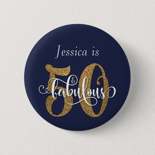 50 & Fabulous Gold Glitzer Typografie Navy Blue Button (Vorderseite)