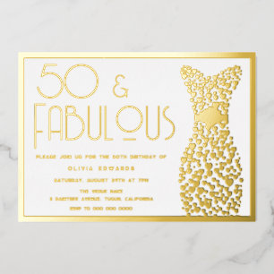 50 & Fabulous Gold Gown 50. Geburtstagsparty Golde Folieneinladung