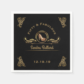50 & Fabulous Gold High Heels 50. Geburtstagsparty Serviette