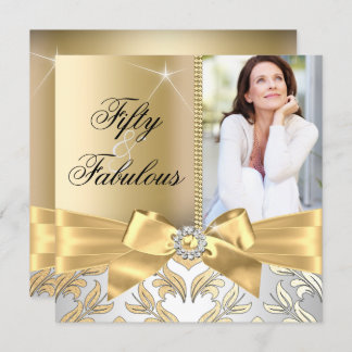 50 & Fabulous Gold Leaf & Bow 50. Geburtstag Einla Einladung