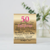 50 & Fabulous Gold Pink Black Birthday Typografie Einladungspostkarte (Stehend Vorderseite)