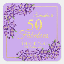 50 & Fabulous Gold Violet Blume 50. Geburtstag Quadratischer Aufkleber