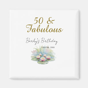 50 & Fabulous goldene Wasserlotus-Lilie Aquarell Magnet