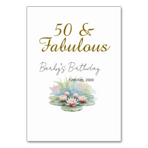50 & Fabulous goldene Wasserlotus-Lilie Aquarell Tischnummer