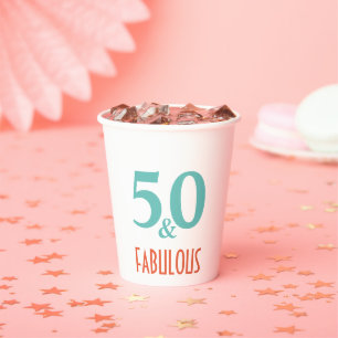 50 & Fabulous Korallen- und Mintgrün Retro-Pappbec Pappbecher