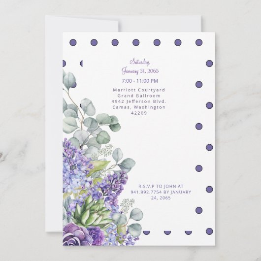 50 & Fabulous Lavender Floral Wasserfarbe Einladung (Rückseite)