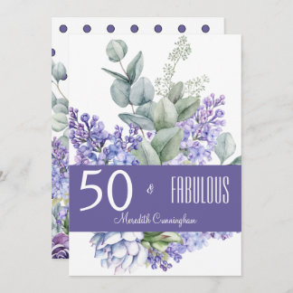50 & Fabulous Lavender Floral Wasserfarbe Einladung