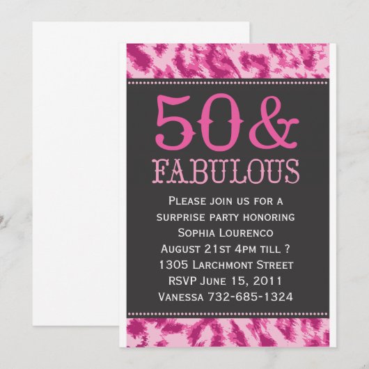 50 & Fabulous Leopard Einladung (Vorne/Hinten)