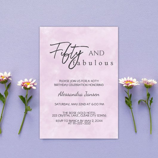 50 & Fabulous Light Lila 50. Geburtstag Einladung