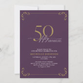 50 & Fabulous Lila & Gold Calligraphy Birthday Einladung (Vorderseite)
