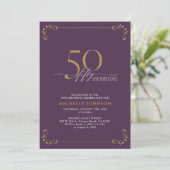 50 & Fabulous Lila & Gold Calligraphy Birthday Einladung (Stehend Vorderseite)